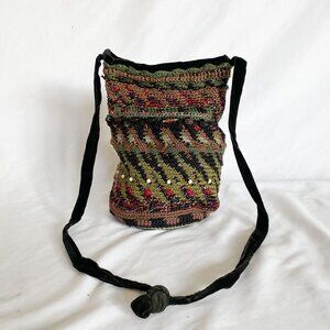 Y2K Boho Black, Green and Tan Shoulder Purse